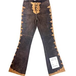 Vintage Y2K BEBE Low Rise Suede‎ Lace up Pants Womens (4) (28x31) Flare Western